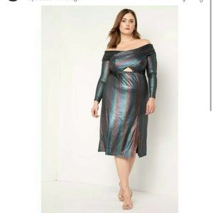 Eloquii - Size 28 off shoulder metallic dress with keyhole detail